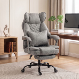 HOMCOM Executive Office Chair, Leathaire Big and Tall Office Chair 180 kg with Wide Seat, Reclining, Lumbar Support, Grey - thumbnail 2