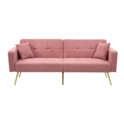 Convertible Sofa Bed with Adjustable Backrest, Golden Legs, Side Pockets, Sherpa Fabric Sleeper Sofa for Bedroom, 176L x 64W x 75H cm, Pink - Aosom.UK - thumbnail 2