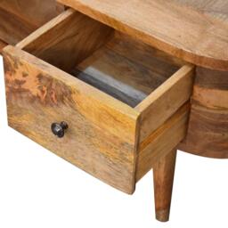 Solid Wood Mini Rounded Entertainment Unit with 2 Smooth‑Gliding Drawers, Handcrafted Table with Open Slot, 30L x 100W x 37H cm, Brown - Aosom UK - thumbnail 4