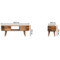 Solid Wood Mini Rounded Entertainment Unit with 2 Smooth‑Gliding Drawers, Handcrafted Table with Open Slot, 30L x 100W x 37H cm, Brown - Aosom UK - thumbnail 3