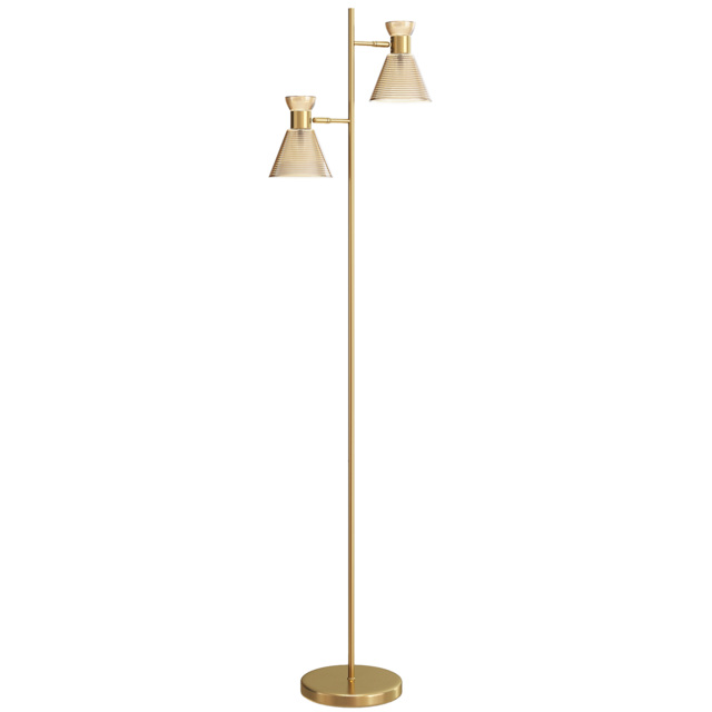 HOMCOM Floor Lamp with Adjustable Dual Head, Modern Standing Lamp with Floral Glass Shades and Foot Switch for Living Room Bedroom, E27 Socket, Bulb Not Included, Gold Tone - image 1