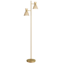HOMCOM Floor Lamp with Adjustable Dual Head, Modern Standing Lamp with Floral Glass Shades and Foot Switch for Living Room Bedroom, E27 Socket, Bulb Not Included, Gold Tone - thumbnail 1