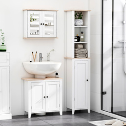kleankin Bathroom Furniture Set, Mirror Cabinet Wall Mounted with Adjustable Shelf, Bathroom Sink Cabinet, White and Wood Grain - Aosom UK - thumbnail 2