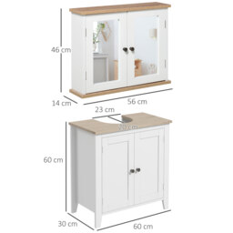 kleankin Bathroom Furniture Set, Mirror Cabinet Wall Mounted with Adjustable Shelf, Bathroom Sink Cabinet, White and Wood Grain - Aosom UK - thumbnail 3