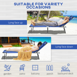 Outsunny Outdoor Foldable Sun Lounger Set of 2, 4 Level Adjustable Backrest Reclining Sun Lounger Chair with Pillow and Reading Hole, Blue - Aosom UK - thumbnail 5