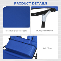 Outsunny Outdoor Foldable Sun Lounger Set of 2, 4 Level Adjustable Backrest Reclining Sun Lounger Chair with Pillow and Reading Hole, Blue - Aosom UK - thumbnail 6