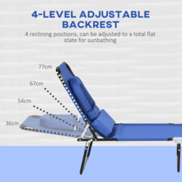 Outsunny Outdoor Foldable Sun Lounger Set of 2, 4 Level Adjustable Backrest Reclining Sun Lounger Chair with Pillow and Reading Hole, Blue - Aosom UK - thumbnail 4