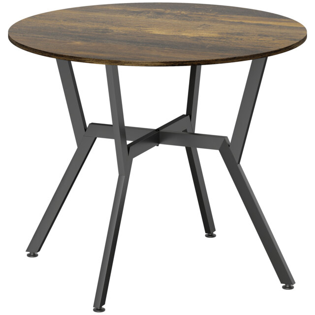 HOMCOM Dining Table, Round Kitchen Table with Black Legs, Anti-slip Foot Pads for Living Room, Dining Room 90 x 76 cm, Rustic Brown - image 1