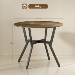 HOMCOM Dining Table, Round Kitchen Table with Black Legs, Anti-slip Foot Pads for Living Room, Dining Room 90 x 76 cm, Rustic Brown - thumbnail 3