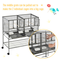PawHut Double Rolling Metal Bird Cage Parrot Cage with Removable Metal Tray, Storage Shelf, Wood Perch, and Food Container - thumbnail 7