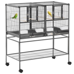 PawHut Double Rolling Metal Bird Cage Parrot Cage with Removable Metal Tray, Storage Shelf, Wood Perch, and Food Container - thumbnail 1