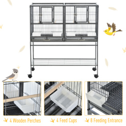 PawHut Double Rolling Metal Bird Cage Parrot Cage with Removable Metal Tray, Storage Shelf, Wood Perch, and Food Container - thumbnail 4