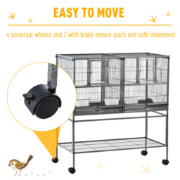 PawHut Double Rolling Metal Bird Cage Parrot Cage with Removable Metal Tray, Storage Shelf, Wood Perch, and Food Container - thumbnail 6