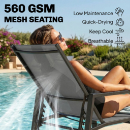 Outsunny Sun Lounger Retracable Footrest 5-Position Adjustable Steel Frame for Beach, Porch, Patio, Camping, Dark Grey - thumbnail 6