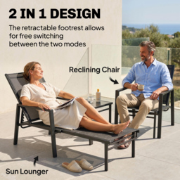 Outsunny Sun Lounger Retracable Footrest 5-Position Adjustable Steel Frame for Beach, Porch, Patio, Camping, Dark Grey - thumbnail 4
