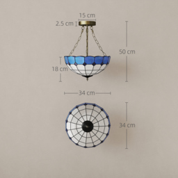 HOMCOM Tiffany Style Ceiling Light, Vintage Chandelier with 3 E27 Sockets, Semi Flush Mount for Living Room, Bulbs Not Included - thumbnail 3