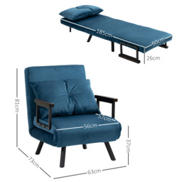 HOMCOM Click Clack Chair Bed, Convertible Single Chair Couch with 2 Cushions, for Living Room, Bedroom, Navy Blue - Aosom UK - thumbnail 3