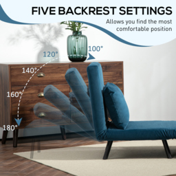 HOMCOM Click Clack Chair Bed, Convertible Single Chair Couch with 2 Cushions, for Living Room, Bedroom, Navy Blue - Aosom UK - thumbnail 5