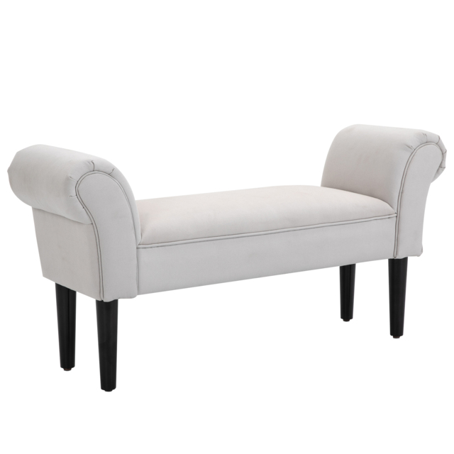 HOMCOM Small Linen Upholstered Ottoman Bench with Rolled Arm End, Elegant Wooden Legs, Compact Design, Grey - Aosom UK - image 1
