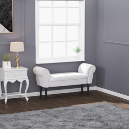 HOMCOM Small Linen Upholstered Ottoman Bench with Rolled Arm End, Elegant Wooden Legs, Compact Design, Grey - Aosom UK - thumbnail 4
