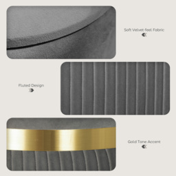 HOMCOM Velvet-feel Round Ottoman Stool, Storage Pouffe, Padded Seat, Hidden Compartment, Grey - thumbnail 5