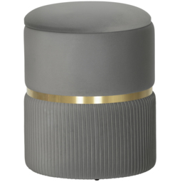 HOMCOM Velvet-feel Round Ottoman Stool, Storage Pouffe, Padded Seat, Hidden Compartment, Grey