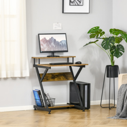 HOMCOM Computer Table with Monitor Shelf & Storage, Compact R-Shaped Workstation for Home Office, Study or Gaming, Rustic Brown - Aosom UK - thumbnail 7