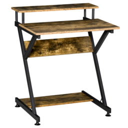 HOMCOM Computer Table with Monitor Shelf & Storage, Compact R-Shaped Workstation for Home Office, Study or Gaming, Rustic Brown - Aosom UK - thumbnail 1