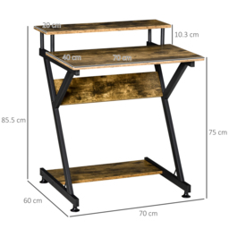HOMCOM Computer Table with Monitor Shelf & Storage, Compact R-Shaped Workstation for Home Office, Study or Gaming, Rustic Brown - Aosom UK - thumbnail 3