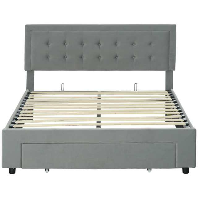 HOMCOM Double Size Ottoman Bed Frame, with Front Drawer - Grey - image 1