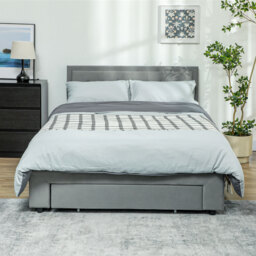 HOMCOM Double Size Ottoman Bed Frame, with Front Drawer - Grey - thumbnail 2