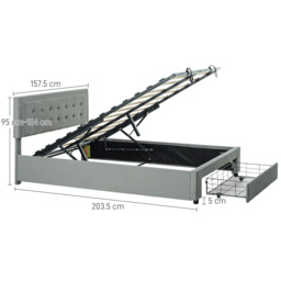 HOMCOM Double Size Ottoman Bed Frame, with Front Drawer - Grey - thumbnail 3