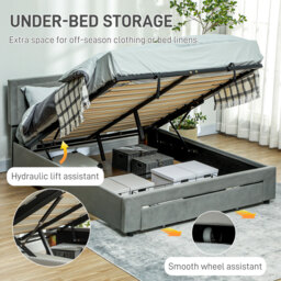 HOMCOM Double Size Ottoman Bed Frame, with Front Drawer - Grey - thumbnail 4