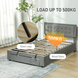 HOMCOM Double Size Ottoman Bed Frame, with Front Drawer - Grey - thumbnail 6