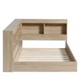 3FT Single Bed with Storage Space, Durable MDF and Plywood, Wooden Bed Frame for Adults and Teenagers, 208L x 108W x 60H cm, White Oak - Aosom.UK - thumbnail 2