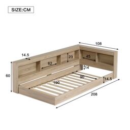 3FT Single Bed with Storage Space, Durable MDF and Plywood, Wooden Bed Frame for Adults and Teenagers, 208L x 108W x 60H cm, White Oak - Aosom.UK - thumbnail 3