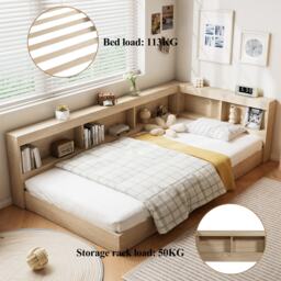3FT Single Bed with Storage Space, Durable MDF and Plywood, Wooden Bed Frame for Adults and Teenagers, 208L x 108W x 60H cm, White Oak - Aosom.UK - thumbnail 4