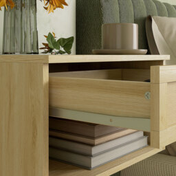 HOMCOM Set of Two Rattan Panel Floating Bedside Tables - Wood-Effect - Aosom UK - thumbnail 9