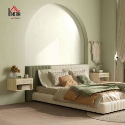 HOMCOM Set of Two Rattan Panel Floating Bedside Tables - Wood-Effect - Aosom UK - thumbnail 2