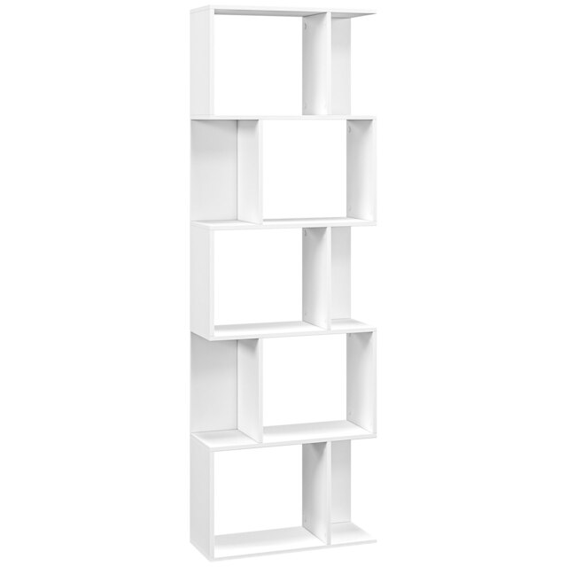 HOMCOM Bookcase, S-Shaped Wooden Bookshelf, 5 Tiers Freestanding Storage Shelf, Home Office Display Stand Rack, White - image 1
