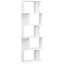 HOMCOM Bookcase, S-Shaped Wooden Bookshelf, 5 Tiers Freestanding Storage Shelf, Home Office Display Stand Rack, White - thumbnail 1
