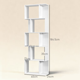 HOMCOM Bookcase, S-Shaped Wooden Bookshelf, 5 Tiers Freestanding Storage Shelf, Home Office Display Stand Rack, White - thumbnail 3