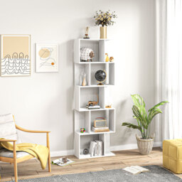 HOMCOM Bookcase, S-Shaped Wooden Bookshelf, 5 Tiers Freestanding Storage Shelf, Home Office Display Stand Rack, White - thumbnail 7