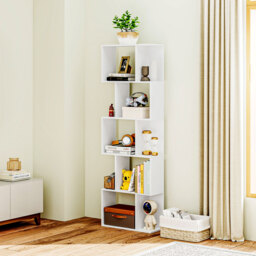 HOMCOM Bookcase, S-Shaped Wooden Bookshelf, 5 Tiers Freestanding Storage Shelf, Home Office Display Stand Rack, White - thumbnail 8