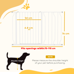 PawHut Dog Gate Dog Gate for Stairs Stays for Doorways, Corridors, Staircases, Firmly Upright When in Use, 75-115cm, White - Aosom UK - thumbnail 3