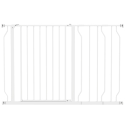 PawHut Dog Gate Dog Gate for Stairs Stays for Doorways, Corridors, Staircases, Firmly Upright When in Use, 75-115cm, White - Aosom UK - thumbnail 1