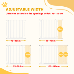 PawHut Dog Gate Dog Gate for Stairs Stays for Doorways, Corridors, Staircases, Firmly Upright When in Use, 75-115cm, White - Aosom UK - thumbnail 4