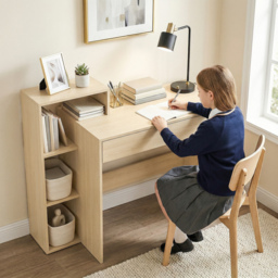 HOMCOM Desk with Storage, Computer Desk with 3 Open Shelves and Drawer, Workstation, Computer Table, Natural - thumbnail 7