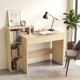 HOMCOM Desk with Storage, Computer Desk with 3 Open Shelves and Drawer, Workstation, Computer Table, Natural - thumbnail 9