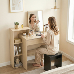 HOMCOM Desk with Storage, Computer Desk with 3 Open Shelves and Drawer, Workstation, Computer Table, Natural - thumbnail 8